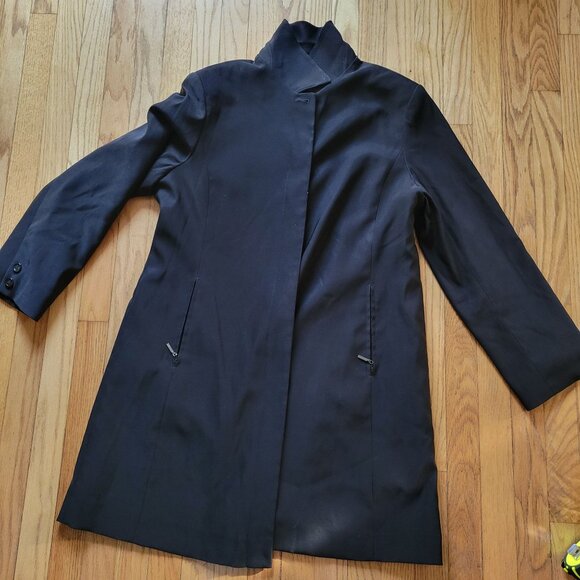 Jones New York Black Trench Coat Large Wool Zip Lining - Picture 4 of 7